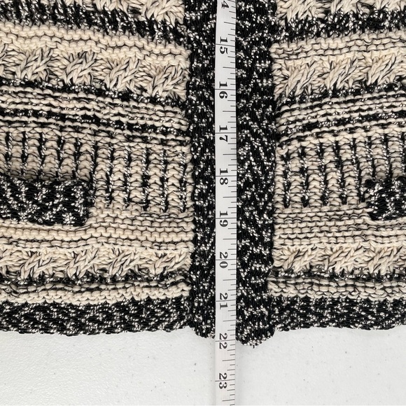 Chicos Loose Knit Hook Eye Long Sleeve Crop Woven Cotton Sweater Artsy Metallic - Picture 8 of 9